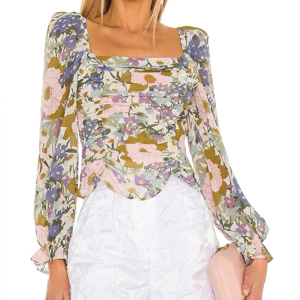 ASTR the Label Tonina Puff Sleeve Square Neck Floral Long Sleeve Top